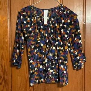 Laila & Savannah Multi Color Button Blouse with Ruffle Detail Size Small #2324